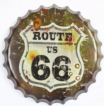 看板 ブリキ ビンテージ風 瓶の王冠 ROUTE 66 ボクらの原点そして永遠